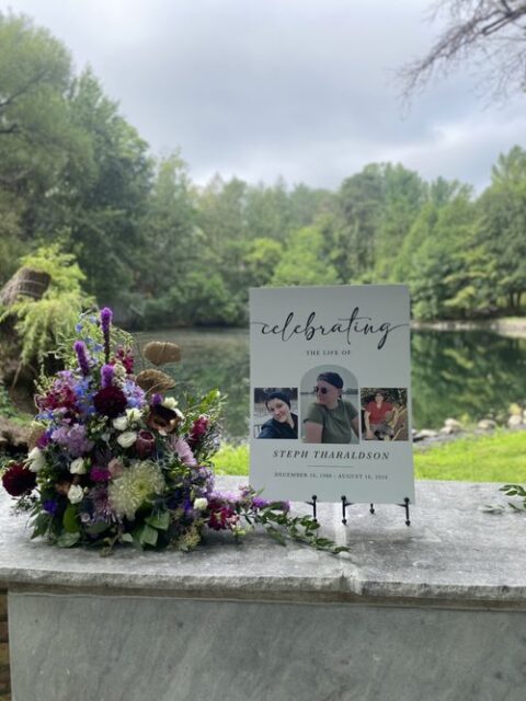 Outdoor SendOff and a serene pond in the background at The Woods Chapel